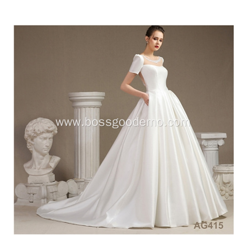 Simple design v-neck satin gowns 2021 bride weeding dresses women wedding